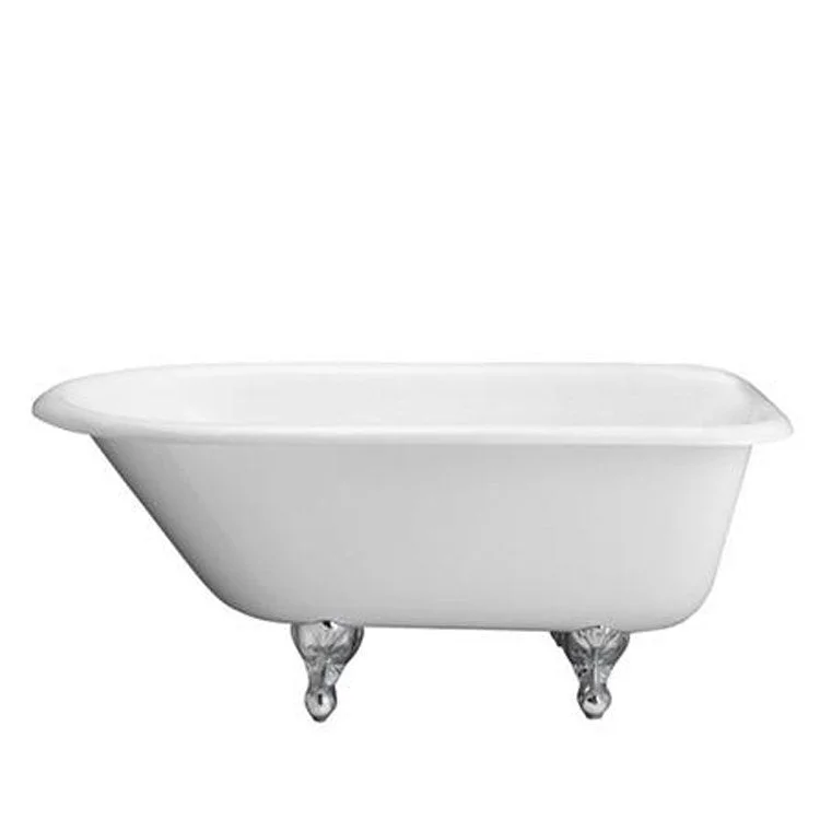 Freestanding Tub Beecher 60 Inch Roll Top Oval Cast Iron White/Polished Chrome Ball and Claw Feet 7 Inch Center Faucet Holes