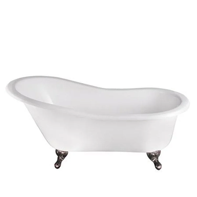 Freestanding Tub Griffin 61 Inch Slipper Oval Cast Iron White/Black Ball and Claw Feet 7 Inch Center Faucet Holes