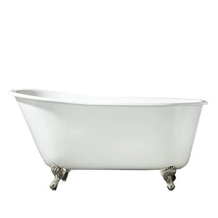 Freestanding Tub Gareth 53 Inch Slipper Oval Cast Iron White/Black Ball and Claw Feet No Faucet Holes