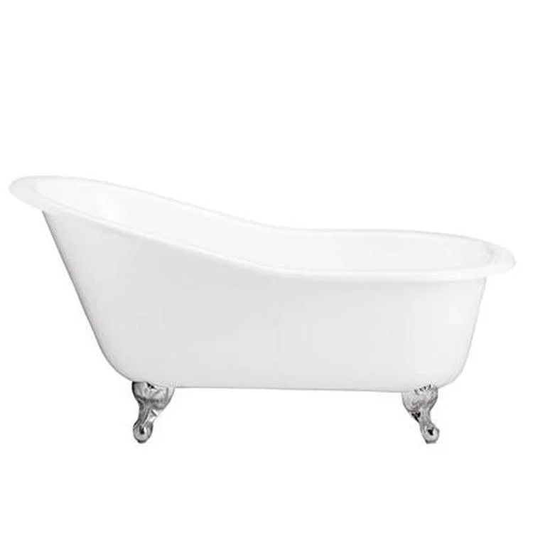 Freestanding Tub Grayson 57 Inch Slipper Oval Cast Iron White/Black Ball and Claw Feet No Faucet Holes