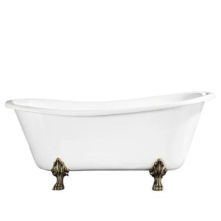 Freestanding Tub Kirkland 67 Inch Slipper Oval Cast Iron White/Brushed Nickel Lion Paw Feet No Faucet Holes