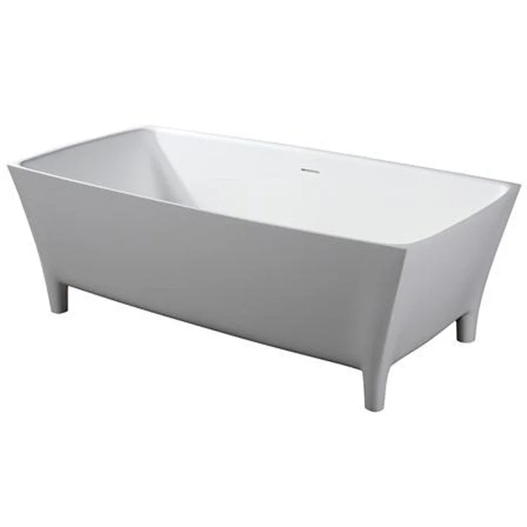 Freestanding Tub Timon 67 Inch Gloss White Rectangle Resin with Feet No Faucet Holes Rolled Rim