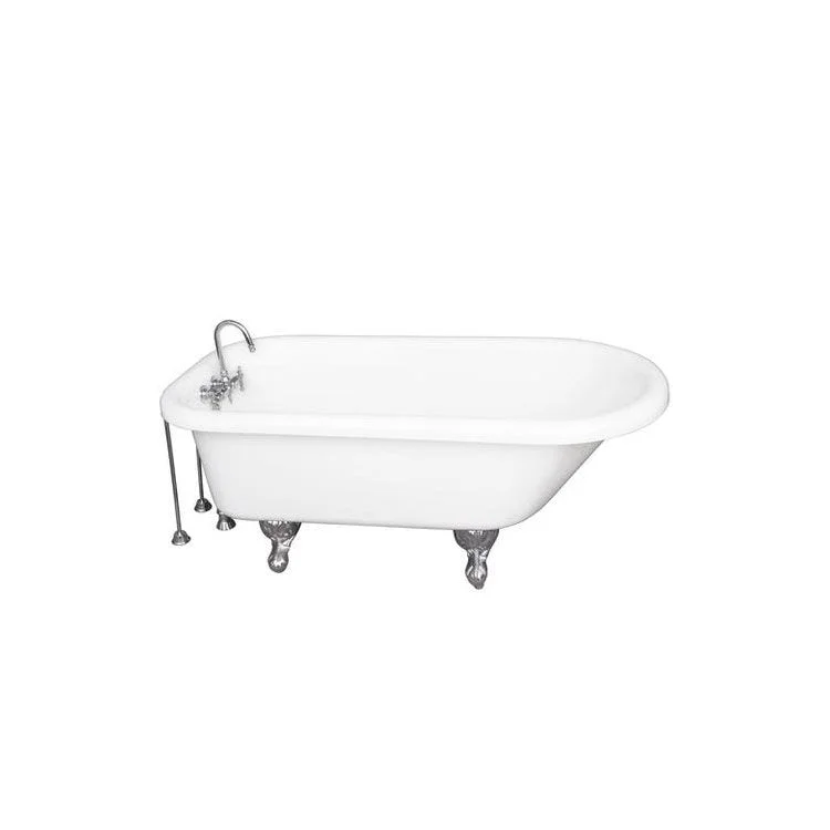 Tub Kit Asia 67 Inch Acrylic White Kit Includes Polished Chrome Tub Filler 24 Inch Double Offset Tub Supplies and Tub Drain Ball and Claw Feet Gooseneck Spout Intricate Metal Lever Handles 50 Gallon Capacity