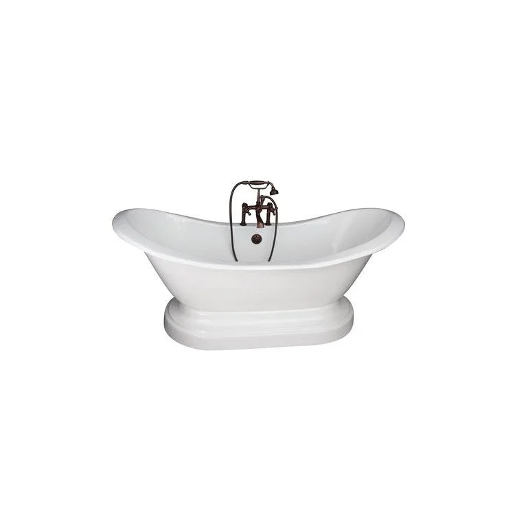 Tub Kit Marshall Freestanding 72 Inch Cast Iron White Includes Oil Rubbed Bronze Tub Filler On Base Straight Bath Supplies & Leg Tub Drain Elephant Spout Metal Cross Handles Cradle 60 Inch Hose 43-1/2 Gallon Capacity