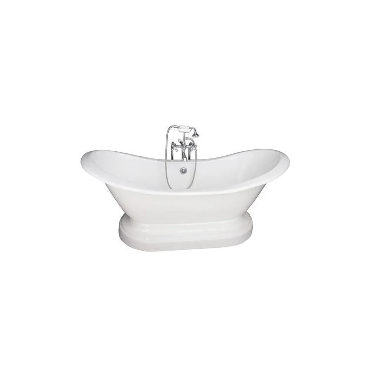 Tub Kit Marshall Freestanding 72 Inch Cast Iron White Includes Polished Chrome Tub Filler On Base Freestanding Bath Supplies & Leg Tub Drain Elephant Spout Metal Cross Handles in White Cradle 60 Inch Hose 43-1/2 Gallon Capacity