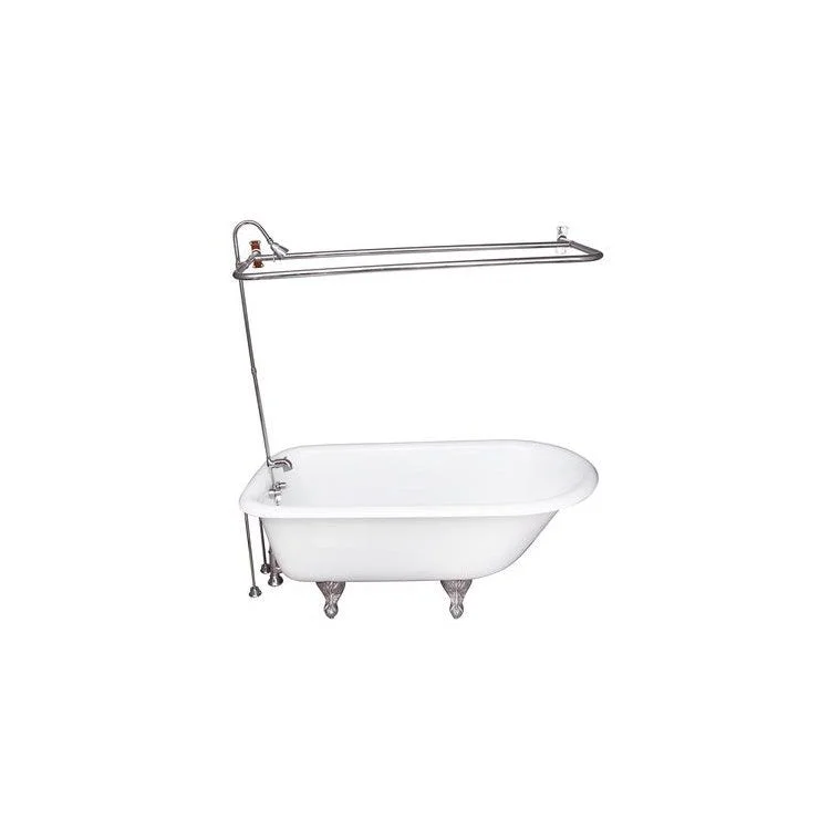 Tub Kit Bartlett Freestanding 60 Inch Cast Iron White Includes Polished Chrome Tub Filler 56 Inch Riser 54 Inch D Shower Rod 24 Inch Double Offset Tub Supplies & Tub Drain Non-Skid Strips Clawfoot Porcelain Lever Handles 40 Gallon Capacity