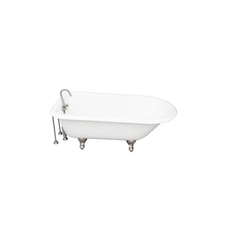 Tub Kit Brocton Freestanding 68 Inch Cast Iron White Includes Brushed Nickel Tub Filler 24 Inch Double Offset Tub Supplies & Tub Drain Non-Skid Strips Clawfoot Gooseneck Spout Porcelain Lever Handles 57 Gallon Capacity