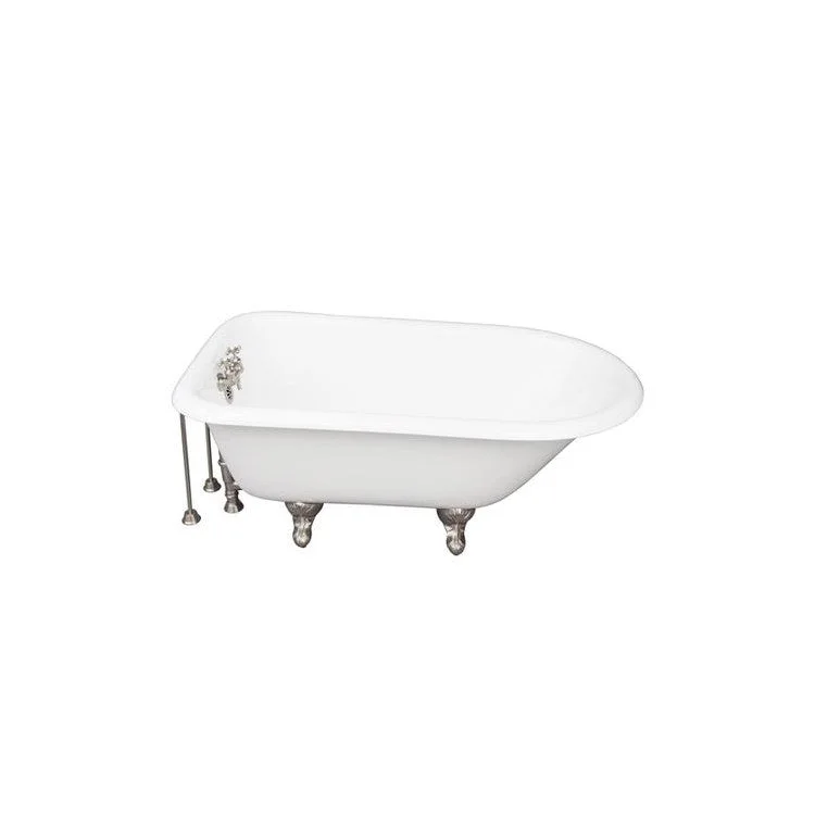 Tub Kit Antonio Freestanding 55 Inch Cast Iron White Includes Brushed Nickel Tub Filler 24 Inch Double Offset Tub Supplies & Tub Drain Non-Skid Strips Clawfoot Old Style Spigot Metal Cross Handles 36 Gallon Capacity