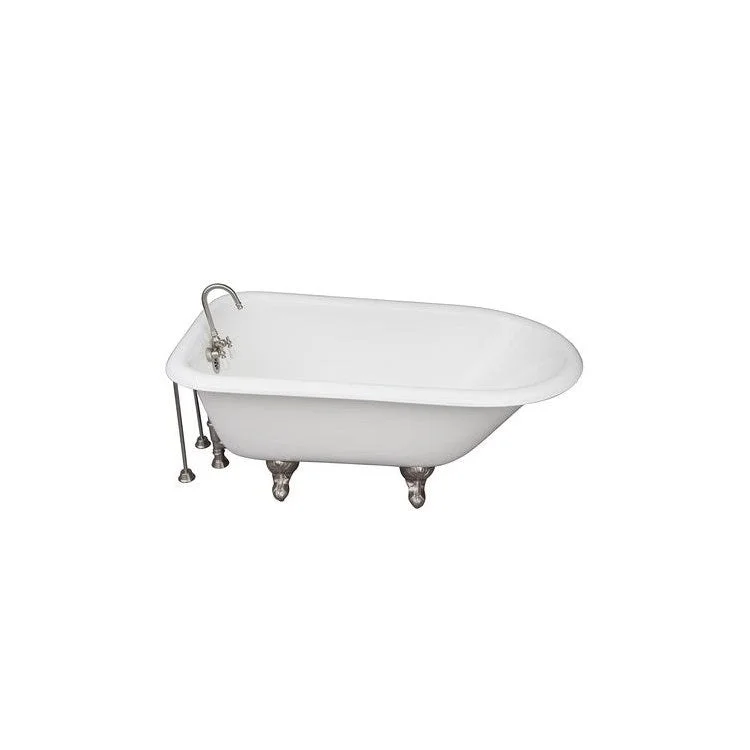 Tub Kit Antonio Freestanding 55 Inch Cast Iron White Includes Brushed Nickel Tub Filler 24 Inch Double Offset Tub Supplies & Tub Drain Non-Skid Strips Clawfoot Gooseneck Spout Porcelain Lever Handles 36 Gallon Capacity