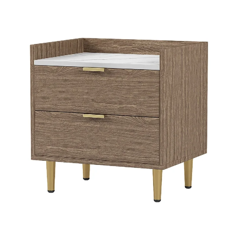 2 Drawers Mordern Wood Bedside Table with Metal Legs&Handles