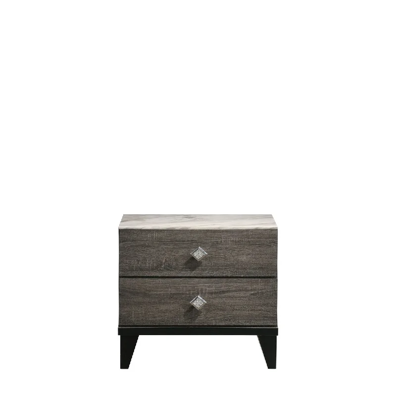 23.23" Wood Finish 2-Drawers Nightstand with Diamond Handle and Tapered Legs for Bedroom