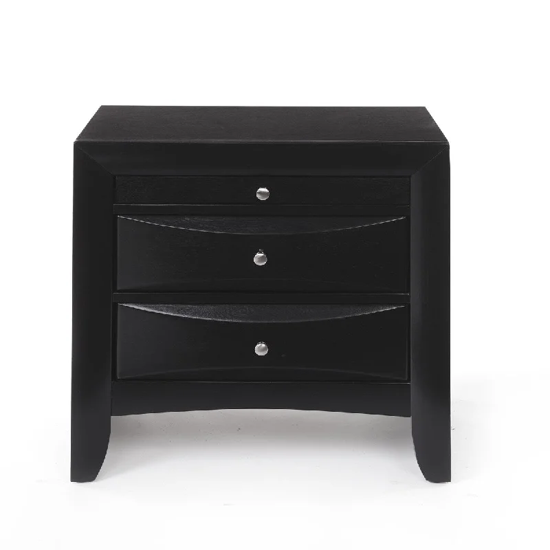 26" Transitional Style 3-Drawers Nightstand with Brushed Nickel Finish, Beveled Drawers and Silver Knob for Bedroom