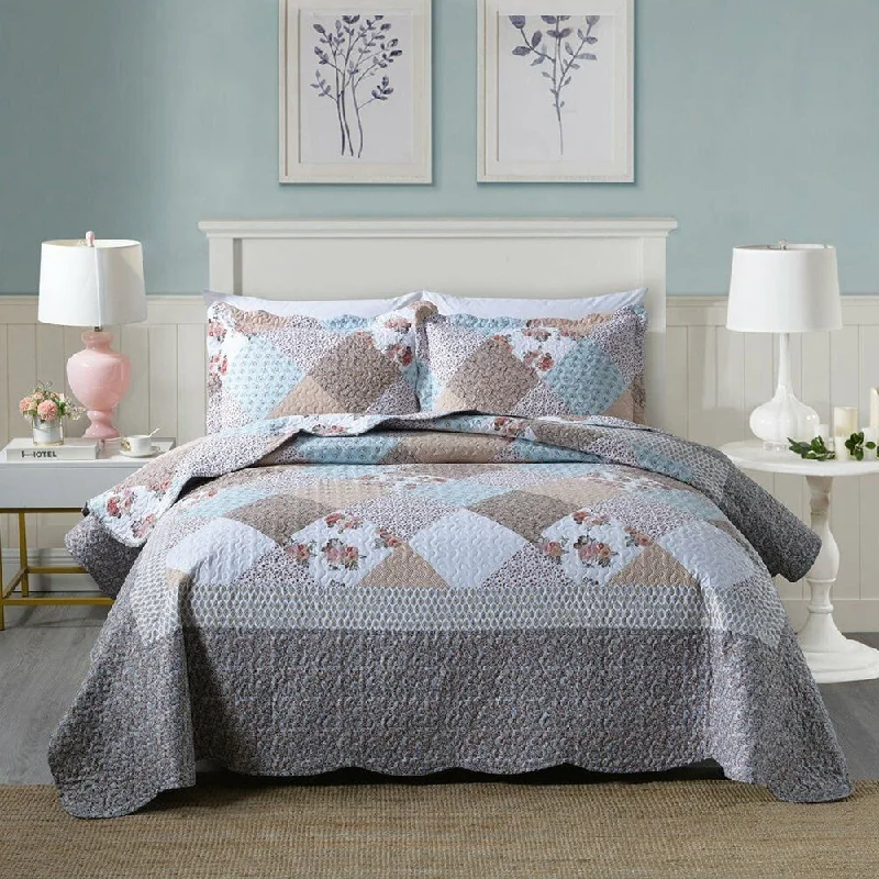 3 Piece Printed Quilt Set Lightweight Bedspread Set King