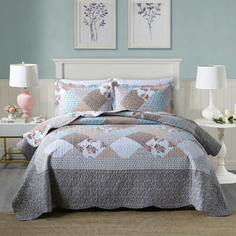 3 Piece Printed Quilt Set Lightweight Bedspread Set King