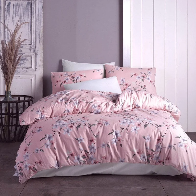 Bahar Cherry Blossom Cotton Bedding Set of 4 in Peach