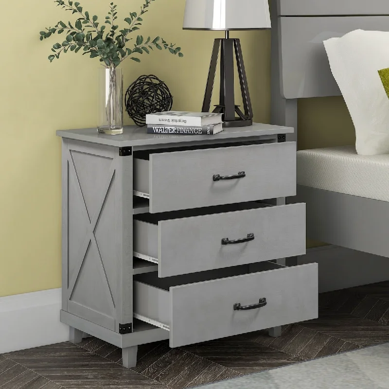 Bedroom Nightstand with 3 Drawers Storage , Sturdy And Durable Construction , Stable Legs With Floor Protection