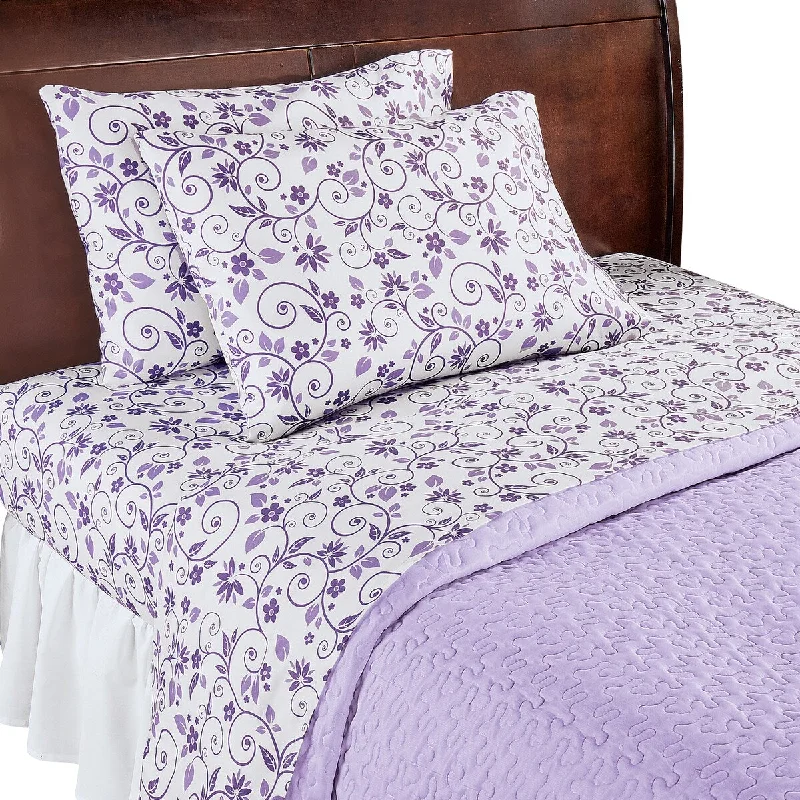 Blooming Flowers & Scrolling Vines Bed Sheet Set