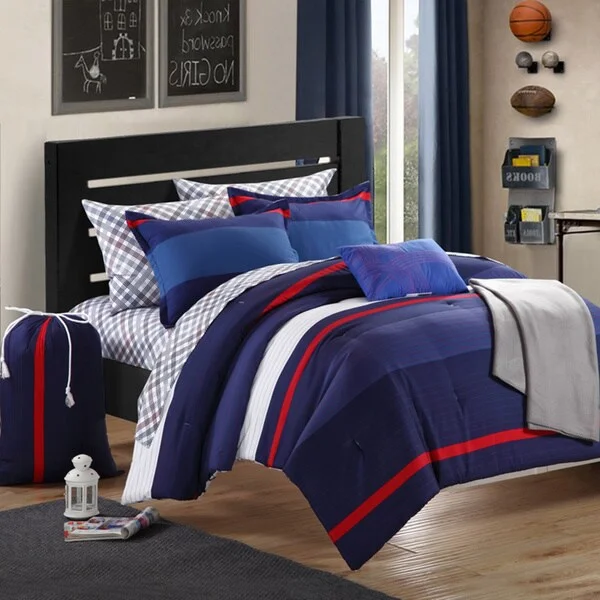 Chic Home Trevor Printed Colorblock 9-piece Dorm Room Bedding Set