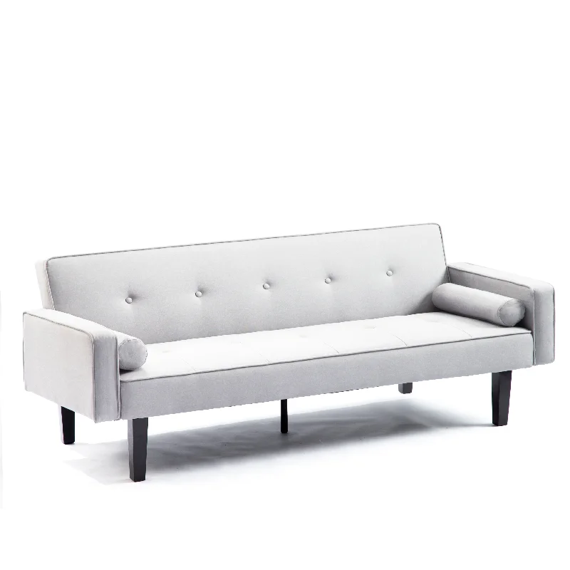 Convertible Futon Sofa Bed with Armrests and Solid Wood Legs