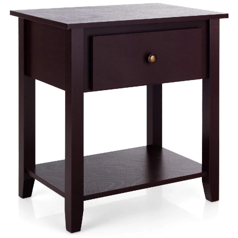 End Table with Drawer, Nightstand w/Drawer and Storage Shelf, Beside Sofa Table for Home Bedroom Living Room,