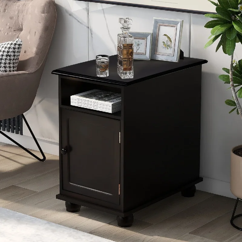 End Table With One Open Storage Shelf And One Removable Mid-Shelf, Retro Bedside, Sofa Side Table