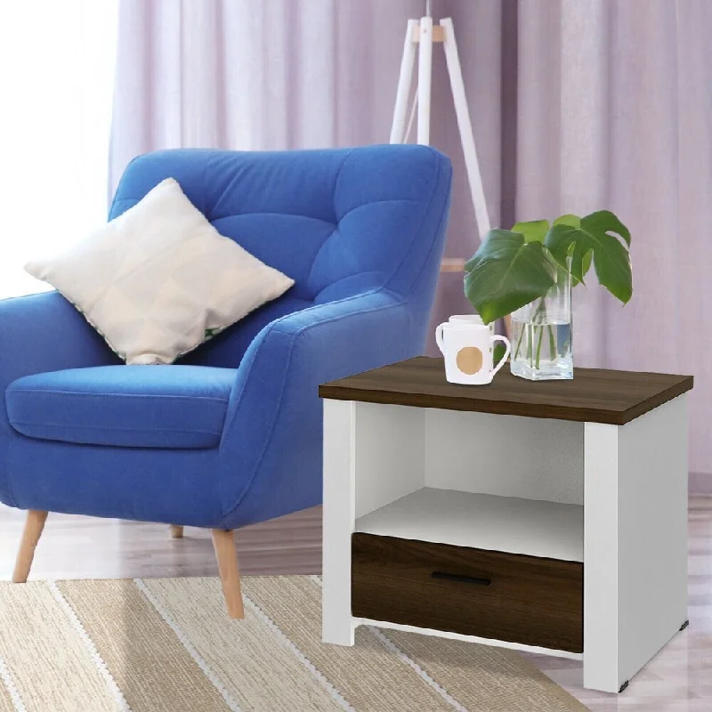 Fashion Accent Nightstand with Drawer and Open Shelf Sofa End Table Bedroom Living Room