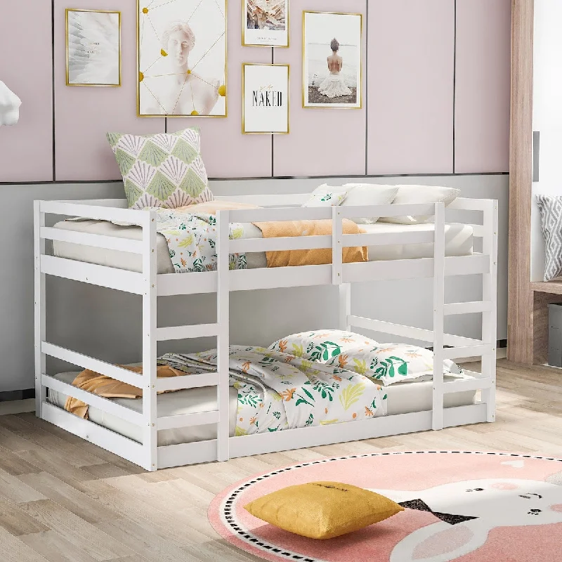 Full Over Full Bunk Bed with Ladder, White