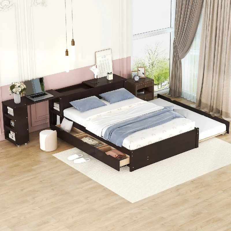 Full Size Platform Bed With a Rolling Shelf