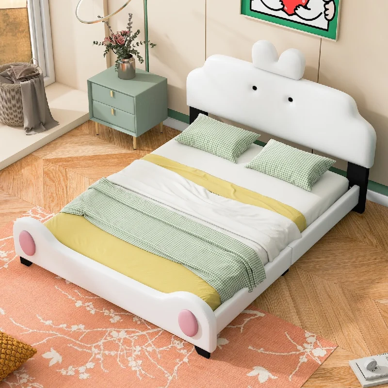 Full Upholstered Platform Bed - Adorable Cartoon Design, Sturdy Construction