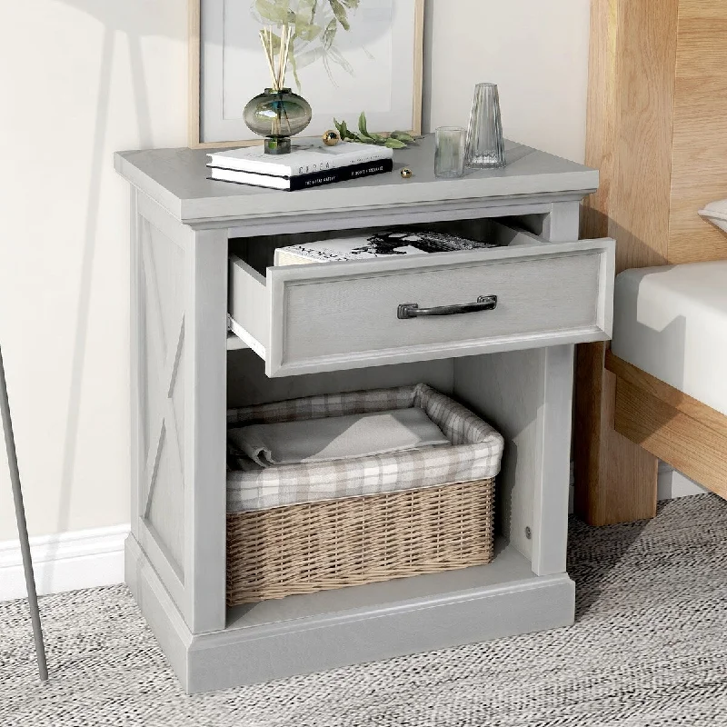 Modern Handmade Nightstand with Drawers & an open Storage Compartment,Suitable for Bedroom and Living Room