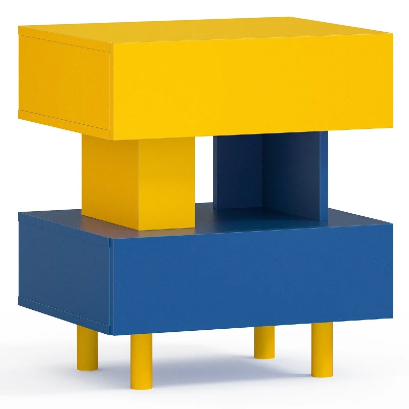 Modern Nightstand End Side Table with Large Storage Space Bedside Table for Bedroom Living Room and Playroom Yellow & Blue