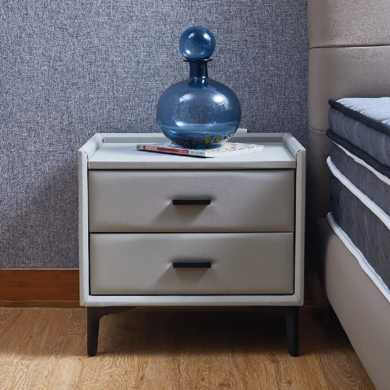 Modern PU Leather Nightstand with 2 Drawers,Hardware Legs,for Bedroom