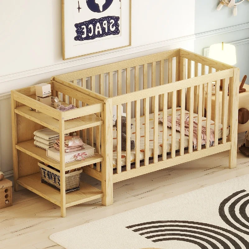 Natural Convertible Crib/Full Size Bed with Changing Table