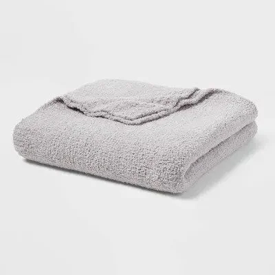 New - Threshold Chenille Throw Bed Blanket Oversized 108x92 Midweight, Gray, King