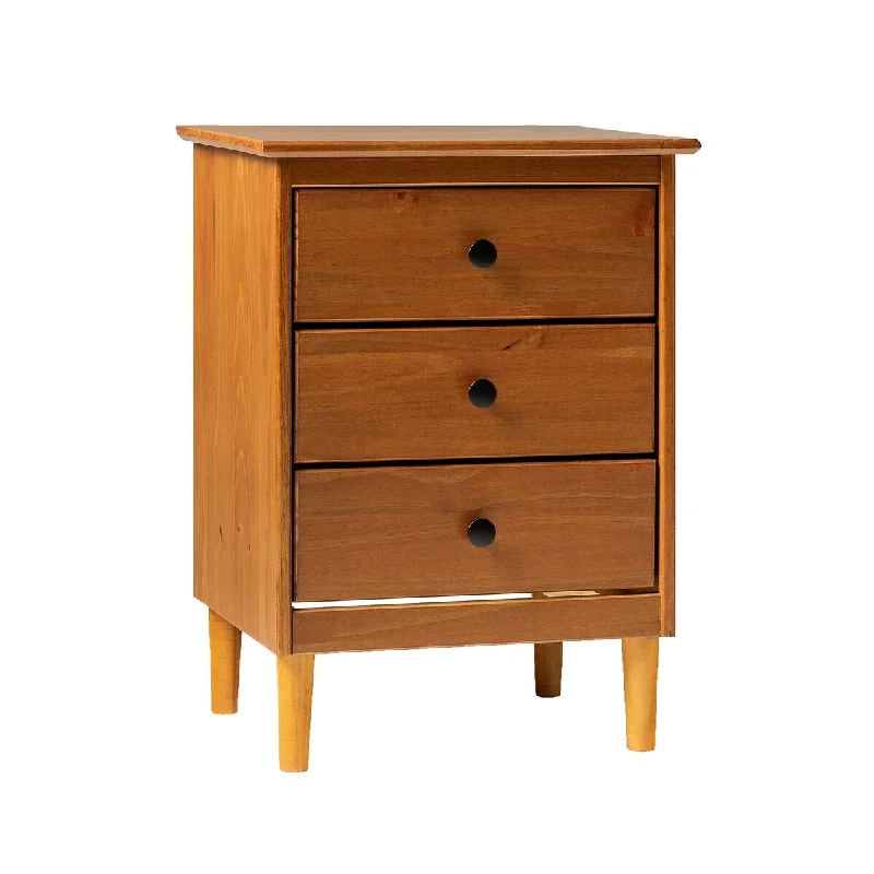 Simple and Stylish Caramel Pine 3 Drawer Solid Wood Nightstand for Bedroom