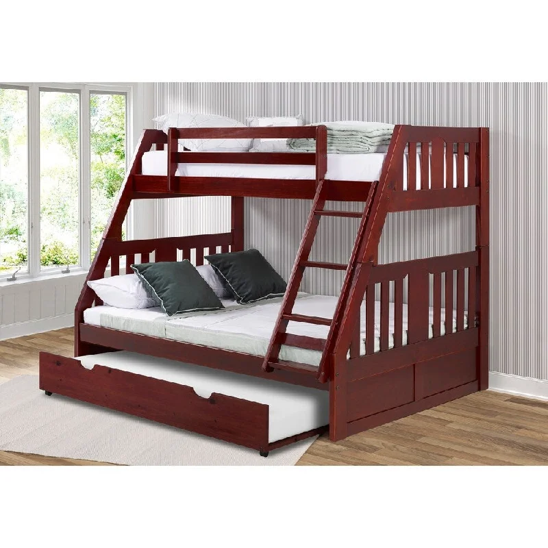 Twin over Full Mission Bunk Bed in Merlot with Twin Trundle