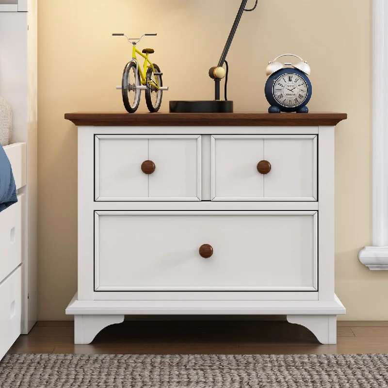 Wooden Two-Drawer Nightstand, White walnut for Bedroom, living room