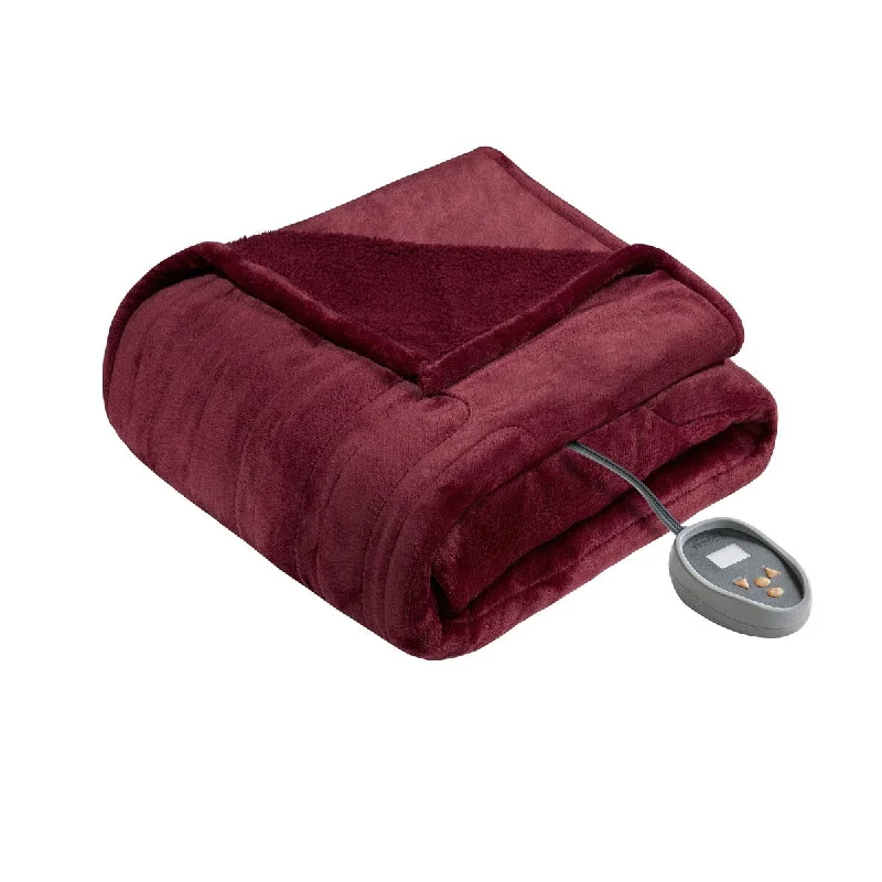 Berber Elect Electric Blanket w/2 20 Heat Level Setting Controllers - Full, Red - BR54-0390