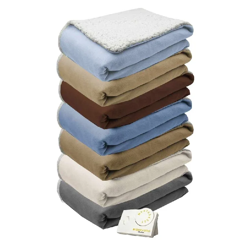 Biddeford Comfort Knit Natural Sherpa Electric Heated Blanket