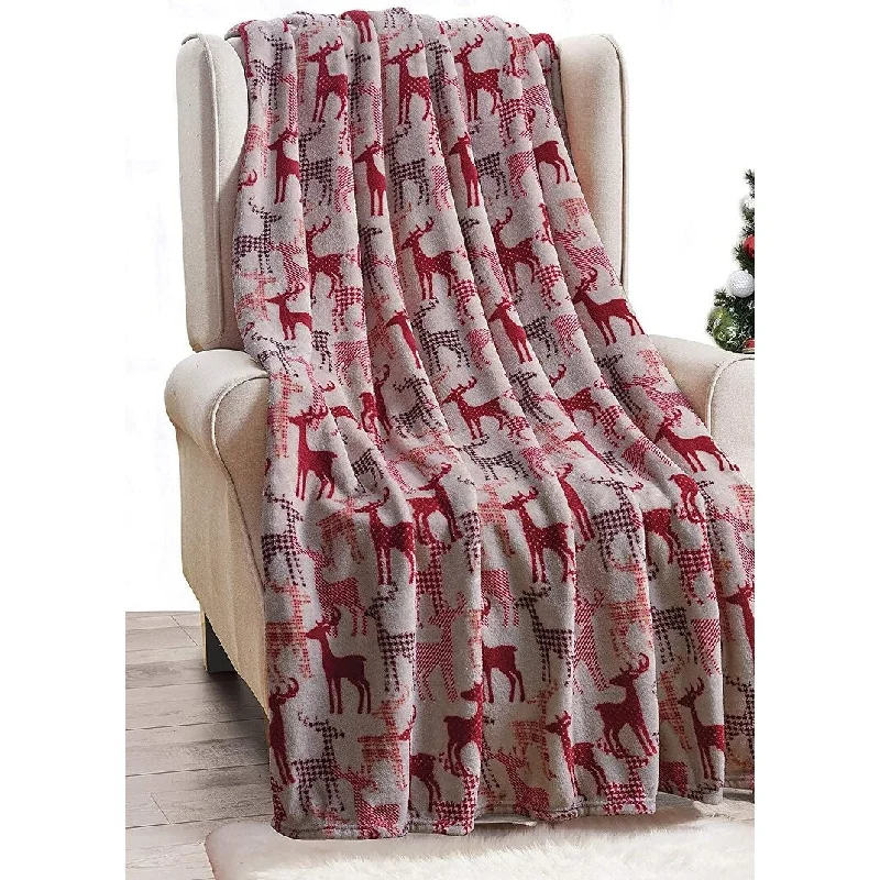 Décor&More Festive Holiday Microplush Throw Blanket (50" x 60") - Reindeer Silhouette