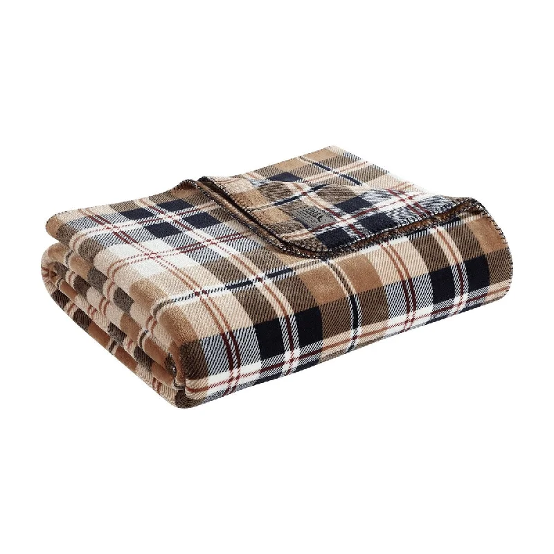 Eddie Bauer Trailhead Plaid Ultra Soft Plush Reversible Beige Blanket