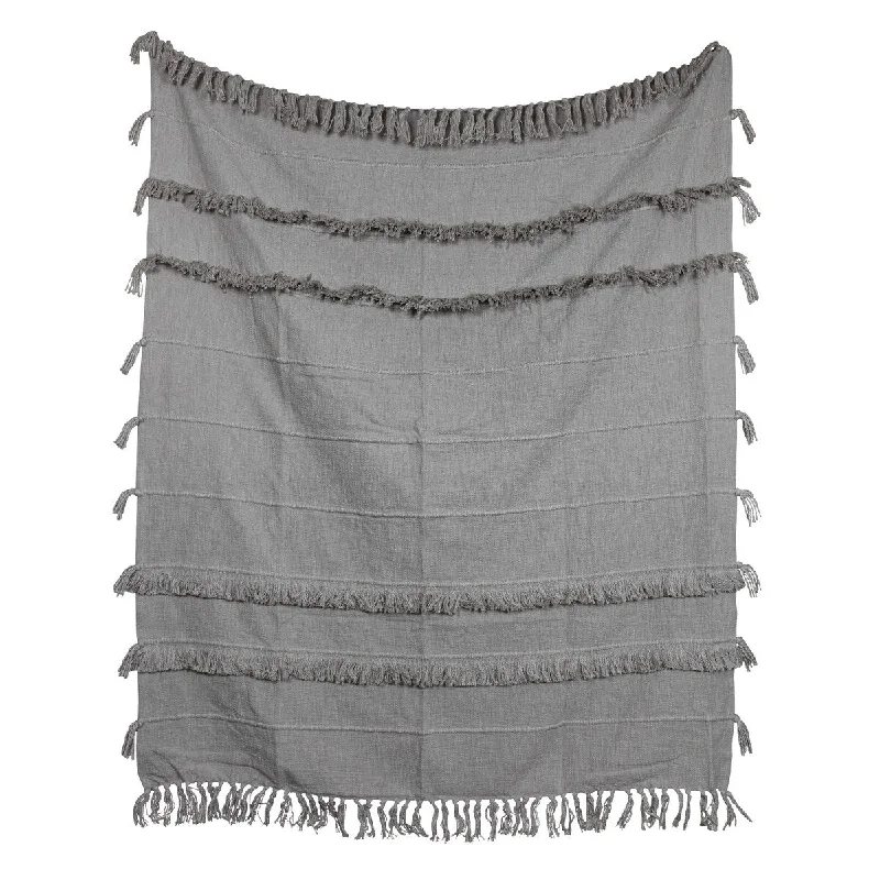 Foreside Home & Garden Gray Fringed Hand Woven Cotton & Rayon Throw