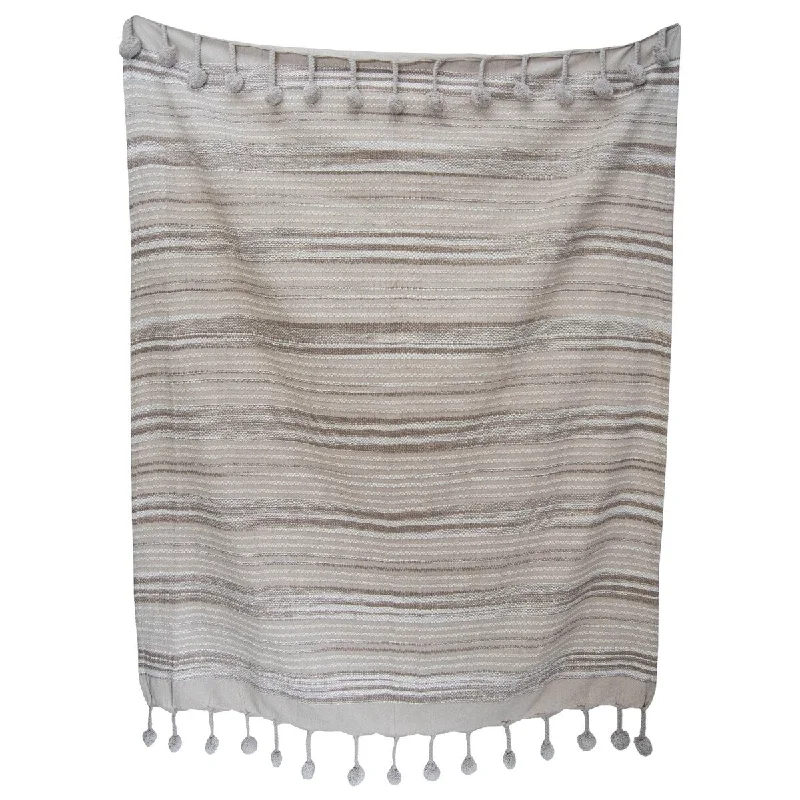 Foreside Home & Garden Hand Woven Taupe Stripe Cotton Throw Blanket