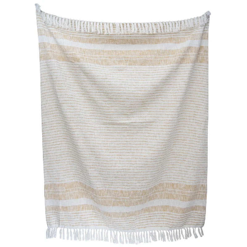 Foreside Home & Garden Hand Woven Yellow Stripe Cotton Throw Blanket