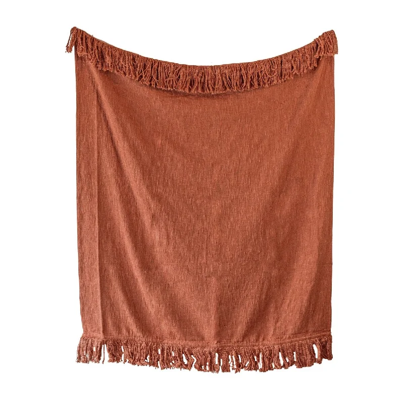 Foreside Home & Garden Rust Yarn Fringe Throw Blanket