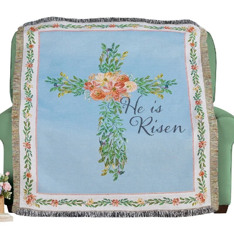 He is Risen Floral Cross Tapestry Throw Blanket