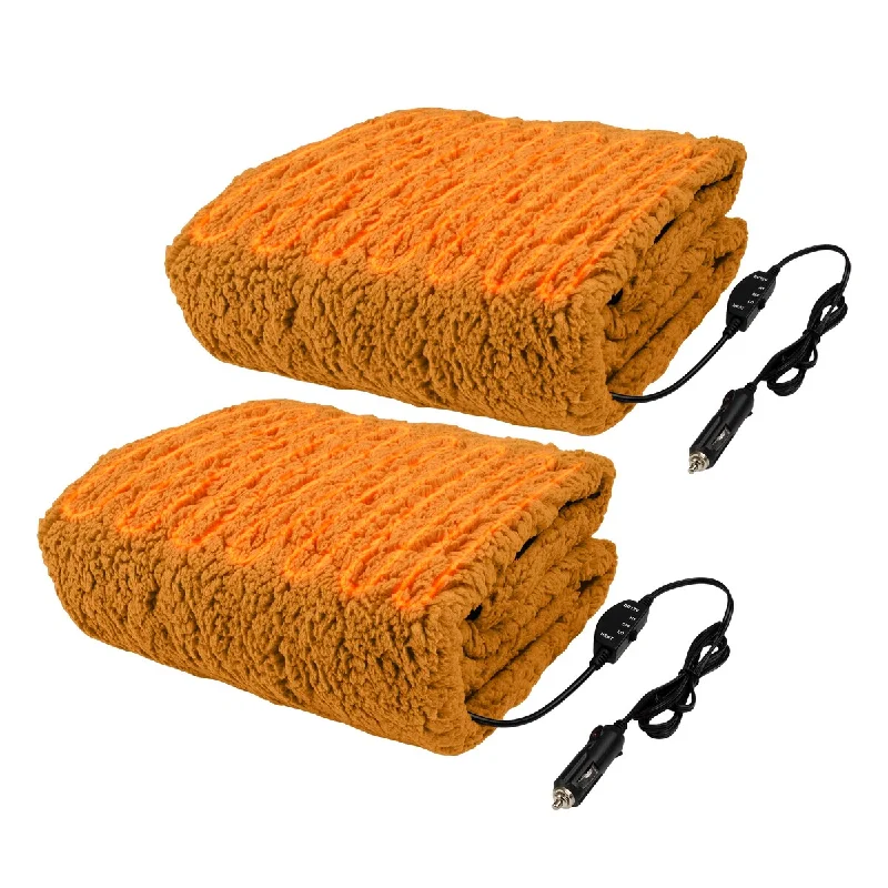 Heated Blanket 2-Pack - Portable 12V Electric Travel Blanket Set for Car, Truck, RV - Tailgating Essentials by Stalwart (Honey)