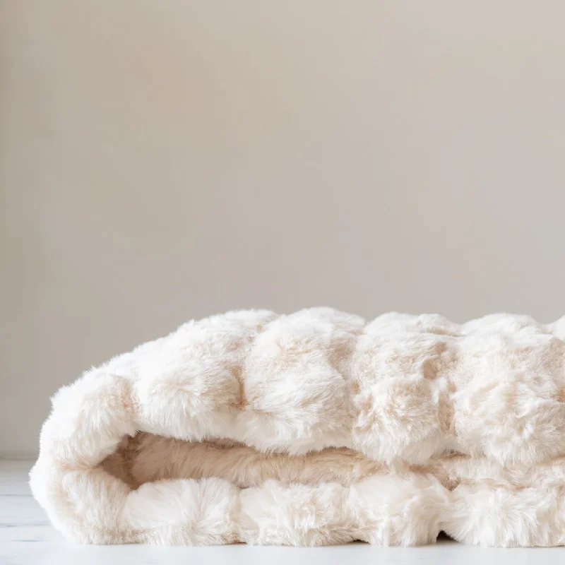 Ivory Faux Fur Throw Blanket