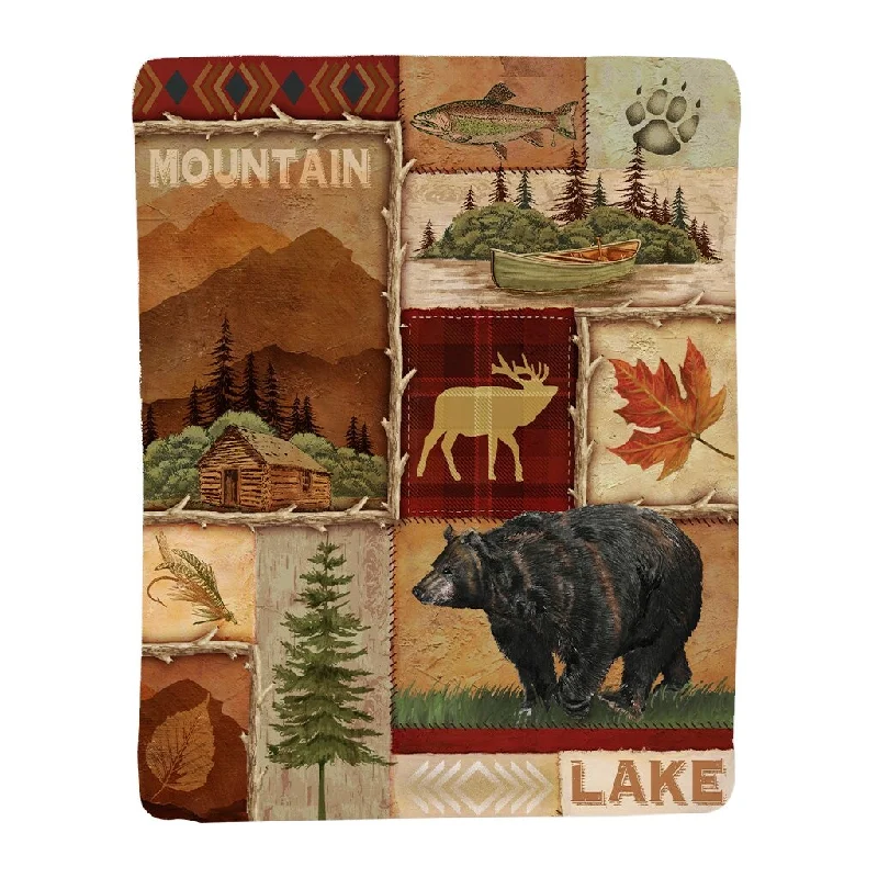 Lodge Collage Sherpa Throw Blanket