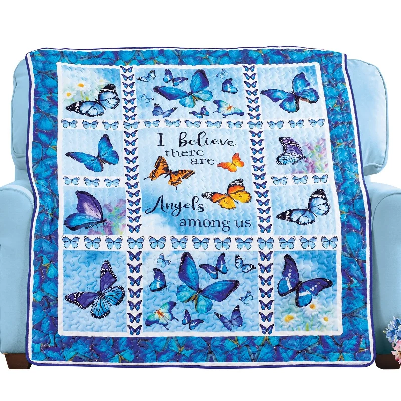 Quilted Patchwork Butterfly Angels Throw Blanket